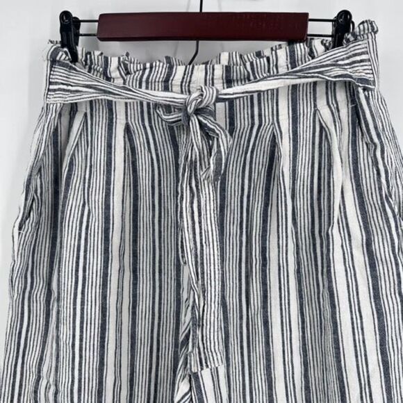 Zac & Rachel Women's Gray Striped Hi Rise Belted Linen Pants Size Medium Cropped - Picture 6 of 10
